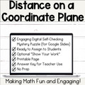 Distance on a Coordinate Plane Self-Checking Picture Puzzle MathActivity