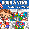 4th of July Color By Code | 4th of July Coloring Pages | Noun and Verb Sort