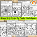 4th of July Color By Code | 4th of July Coloring Pages | Noun and Verb Sort