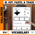 Halloween Spelling Vocabulary Worksheets, Task Cards, Word Wall Cards