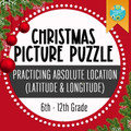 GEOGRAPHY SEASONAL PICTURE PUZZLE LATITUDE AND LONGITUDE ABSOLUTE LOCATION