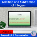 Addition and Subtraction of Integer PowerPoint Presentation Lesson Middle School