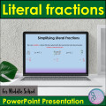 Literal fractions PowerPoint Presentation Math Lesson Middle School Algebra