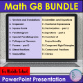 Math Grade 8 Bundle | Vectors Trapezoid Square Roots Parallelogram Circles