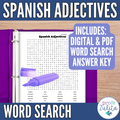 Spanish Adjectives Word Search - Las descripciones búsqueda de palabras activity