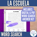 Spanish School Vocabulary Word Search - la escuela búsqueda de palabras activity