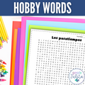 Spanish Hobby Vocabulary Word Search - pasatiempos búsqueda de palabras activity