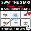 Texas History Review Game Swat the Star BUNDLE Full Year of Review 9 games Editable
