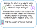 Percentages - Convert from Fractions and Decimals with Number Chips - Winter-Themed