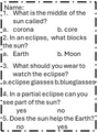 The Sun and Solar Eclipse Reading Comprehension Activities