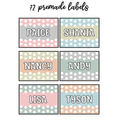 Printable Calm Colors Polka Dots Student Name Tags, Back to School Labels