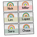 Printable Boho Neutral Spotty Rainbow Student Name Labels, Editable Name Tags