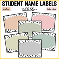 Printable Spotty Boho Neutral Student Name Labels, Editable Classroom Labels