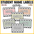Printable Spotty Boho Neutral Student Name Labels, Classroom Name Labels