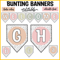 Printable Boho Neutral Spotty Bunting Banners,Editable Alphabets Bunting Banners