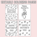 Mother's Day Coloring Worksheets, Coloring Pages for Kids, Editable