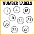 Small Circle Number Labels 1 to 48, Printable Black and White Number Labels