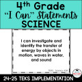 4th Grade Science TEKS I Can Statement 24-25 TEKS Revision Back to School