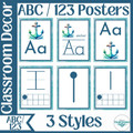 Ocean Themed Bulletin Board Alphabet (ABC) and Number (123) Poster Cards, Activity Cards, Posters, Printables, Under-The-Sea Theme, Classroom Decorations