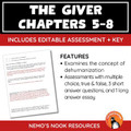 The Giver: Comprehensive Assessment for Chapters 5-8 - Fully Editable