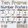 Ten Frame Number Math Posters for Classroom Decor - Editable Neutral Boho