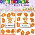 Addition and Subtraction Bump Game Cute Animals-GIRAFFE Math Dice Game