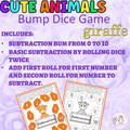 Addition and Subtraction Bump Game Cute Animals-GIRAFFE Math Dice Game