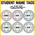 Boho Nametags, Winter Snowflakes Round Name Labels, Book Bin Labels