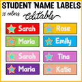 Printable Colorful Stars Student Name Plates, Student Name Labels,Name Posters