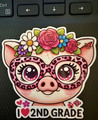 I ❤️ 2ND GRADE Pig Sticker – Cute Animal Teacher Sticker |Waterproof Vinyl