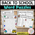 Back to School Word Search | Back to School Crossword | First Day Word Search