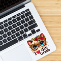 I ❤️ 4th Grade Cat Waterproof Vinyl Sticker – Leopard Glasses & Floral Crown  