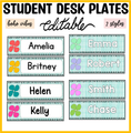Printable Bright Student Desk Plates, Editable Classroom Labels