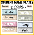 Printable Boho Neutral Spotty Student Desk Plates, Classroom Labels, Posters