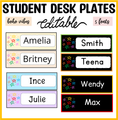 Printable Black and Bright Student Desk Plates, Editable Student Desk Posters