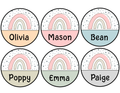 Printable Boho Rainbow Name Labels, Round Student Nametags Bundle Pack