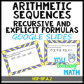 Arithmetic Sequences: Recursive and Explicit Formulas: GOOGLE Slides - 20 Problems 
