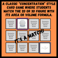 Geometry Formulas Concentration Card Match Game | 8th Grade Math Activity