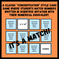 Scientific Notation Concentration Card Match Game | 8th Grade Math Activity