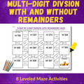 Leveled Long Division Mazes for 4th/ 5th Grade with & without Remainders