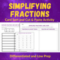 Simplifying Fractions Cut and Paste & Card Sorting Activity | Grades 4 and 5