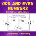 Leveled Odd and Even Number Card Sort Activities | Math Center for Second Grade