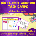 Multi-Digit Addition without Regrouping Word Problem Task Cards - Grades 2 and 3