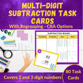 Multi-Digit Regrouping Subtraction Task Cards - 2nd and 3rd Grade - CRA Friendly
