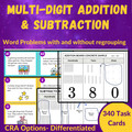 2nd & 3rd Grade Multi-Digit Addition and Subtraction Task Card Bundle | CRA
