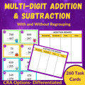 Multi-Digit Addition & Subtraction Task Cards Bundle 2nd, 3rd Grade | CRA
