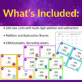 Multi-Digit Addition & Subtraction Task Cards Bundle 2nd, 3rd Grade | CRA