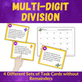 Multi-Digit Division Word Problem Task Cards for 3rd 4th 5th Grade No Remainders