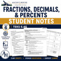 Fractions, Decimals, and Percents Student Notes | Grade 6 Math | TEKS 6.4G