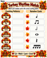 10624 : Turkey Time Rhythms | Thanksgiving Music Worksheets & Rhythm Activities Bundle